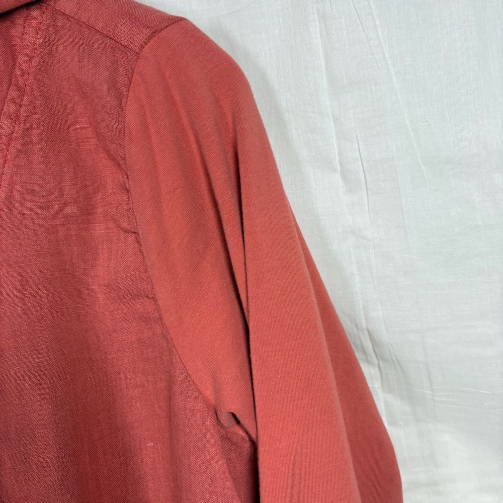 Flax 100% Linen Coral Salmon Hooded Drawstring Light Shacket Shirt Tunic Size‎ S - Picture 4 of 11